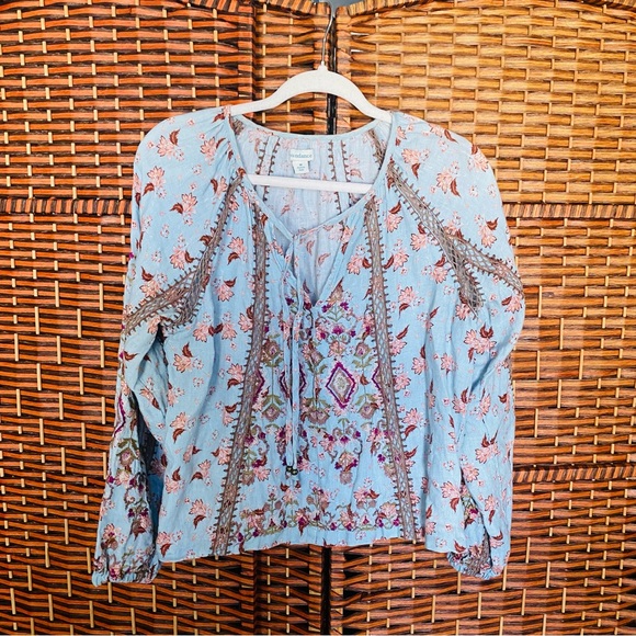 Anthropologie Sundance “Gisselle Bloom” Floral Print Embroidered Peasant Top - Picture 2 of 5